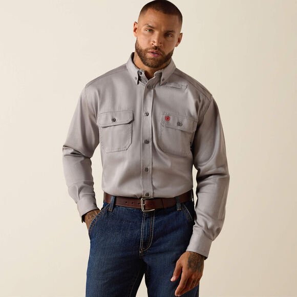 NWT Ariat FR Solid Work Shirt in Silver Fox size Large TALL - Picture 1 of 7